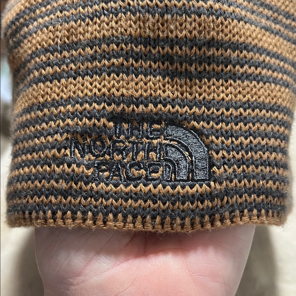 The North Face Brown and Black Striped Knit Beanie - Picture 2 of 3